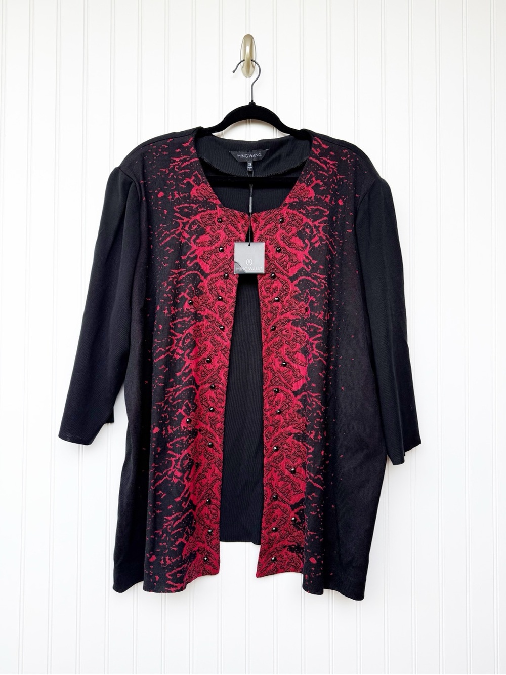 Ming Wang 3X Black & Red Embellished Studded Sweater